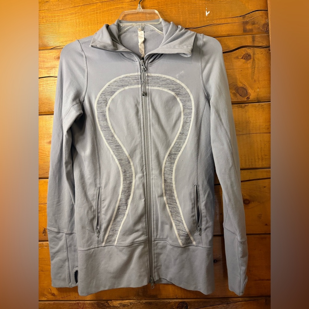 Lululemon In Stride Jacket Women's size 6 Gray Define Ruffle Full Zip Scuba Neck